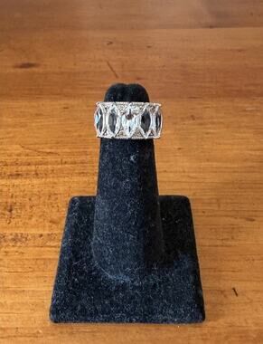 Sterling Silver 925 Wide Band Marquise CZ Eternity Ring Size 6.5 BBJ Statement